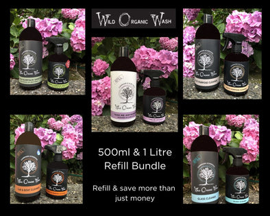 Wild Organic Wash 400ml spray bottle & 1 litre bundle - save