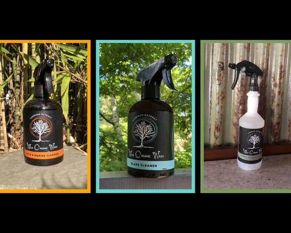 Waterless Car Wash Bundle - consists of Wild Organic Wash Auto & Marine Cleaner - A waterless car wash 500ml, Wild Organic Wash Glass Cleaner – for all glass surfaces 500ml, Wild Organic Wash Hand & Surface Sanitiser – cleans & rejuvenates 750ml